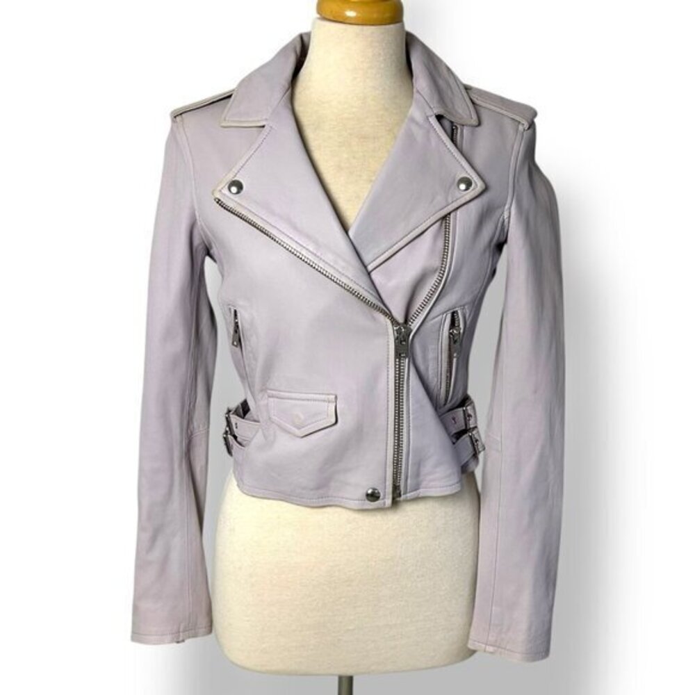 IRO Ashville Motorcycle Jacket Lilac Lavender Lambskin Leather Sz 38/6/S Coat
